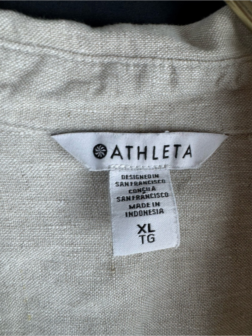 Athleta Retreat Linen Top XL Beige Oatmeal Button Up Long Sleeve Shirt 850931 - Picture 3 of 7